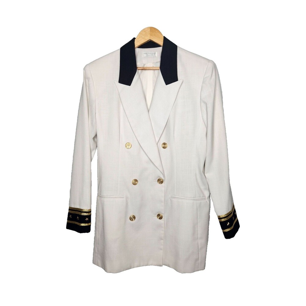 Vtg LEW MAGRAM Nautical Blazer Jacket 12 Gold Anchor Button Yacht Captain Prep